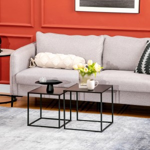 HOMCOM 2er-Set Couchtische, eckig, Stahlgestell, schwarz. Satztische im Wohnzimmer.