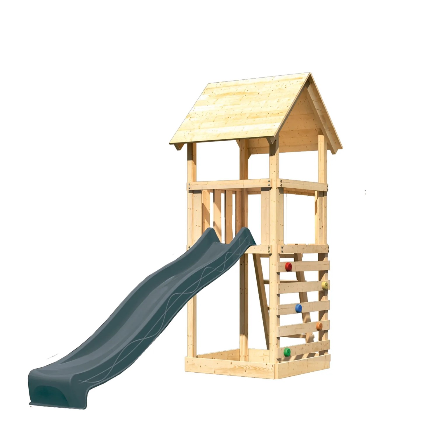 Karibu Spielturm Lotti mit Rutsche u. Kletterwand Natur-Anthrazit