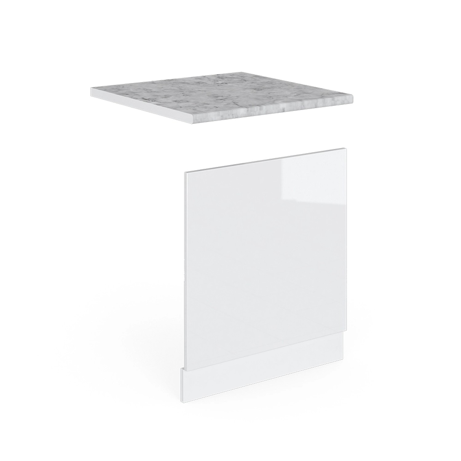 Vicco Frontblende R-Line Geschirrspüler Fronttür Weiß Hochglanz/Weiß 60 cm AP Marmor