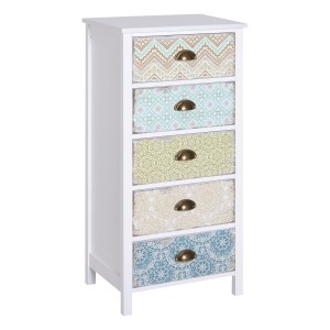 Bunte HOMCOM Kommode im Shabby Chic Design mit 5 Schubladen und Kippschutz für Wohn- und Schlafzimmer.