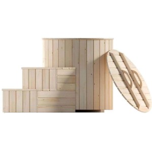 FinnTherm Cold Tub aus Fichte mit Treppe und Deckel. Kaltwasserbecken für 2 Personen.