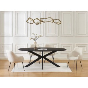 Schwarzer ovaler Vente-unique Linioma Esstisch (200 cm) für 8 Personen mit X-Gestell in modernem Esszimmer.
