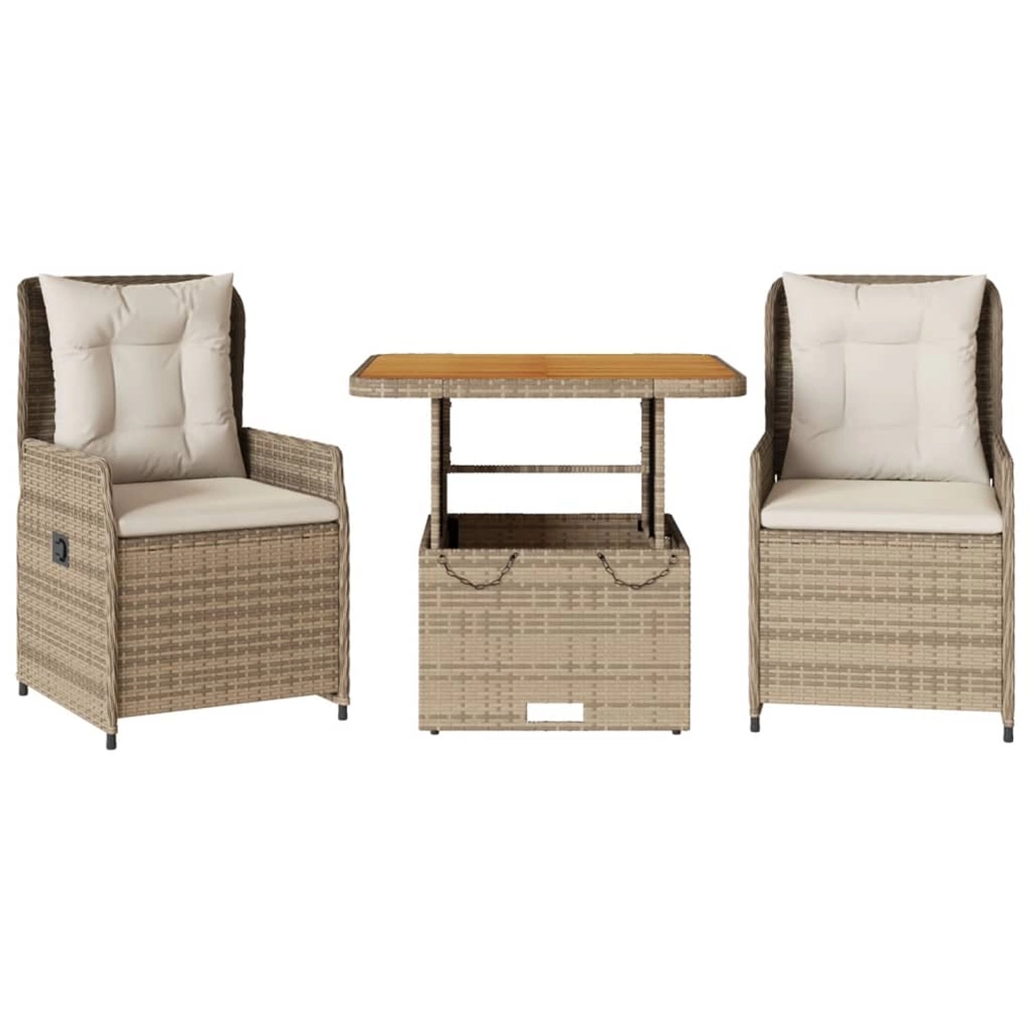 vidaXL 3-tlg Bistro-Set mit Kissen Beige Poly Rattan Modell 19
