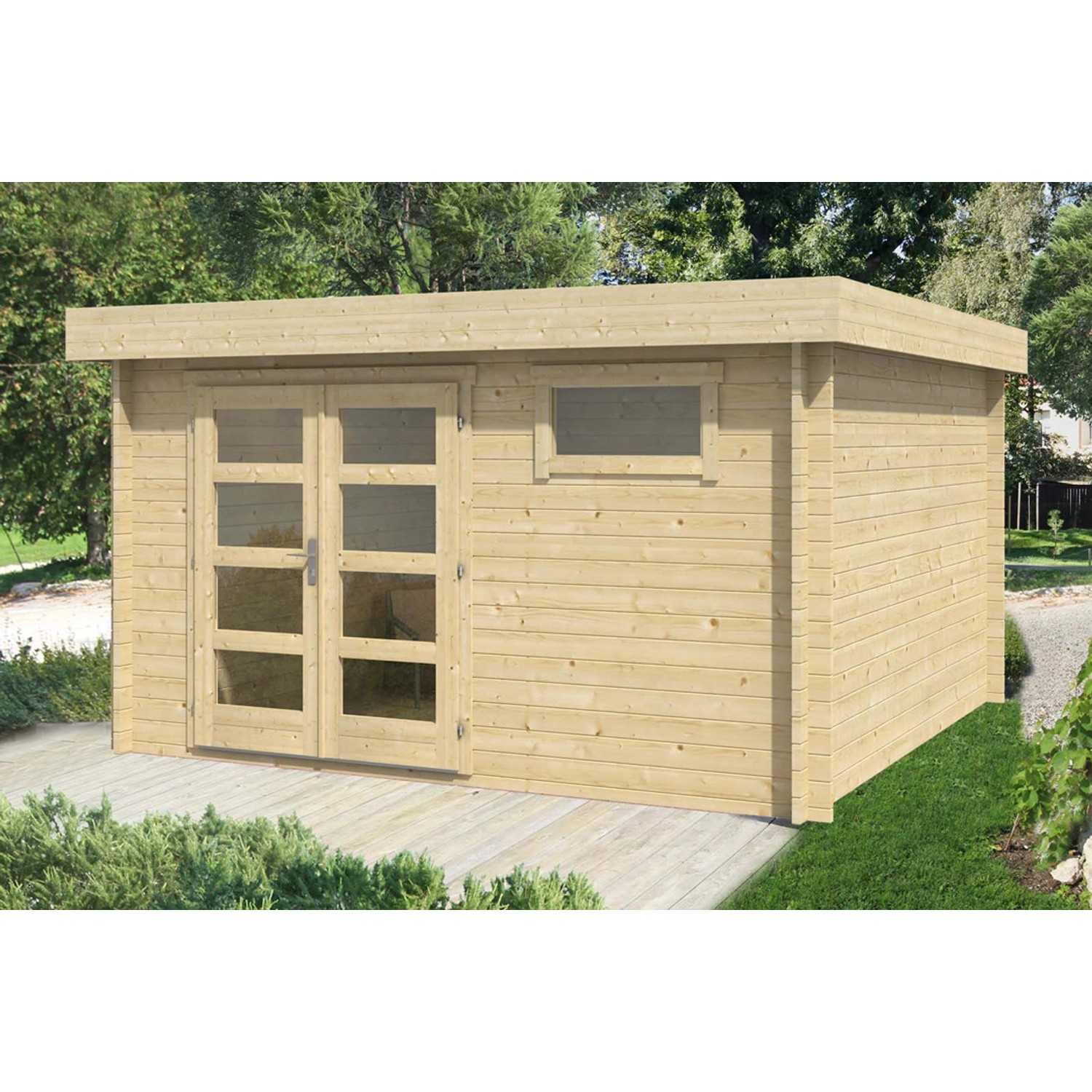 Alpholz Gartenhaus Emma Flachdach 410 cm x 320 cm Natur günstig online kaufen