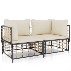 vidaXL Ecksofa 2er Set mit Kissen, Poly Rattan, anthrazitfarben mit beigen Kissen.