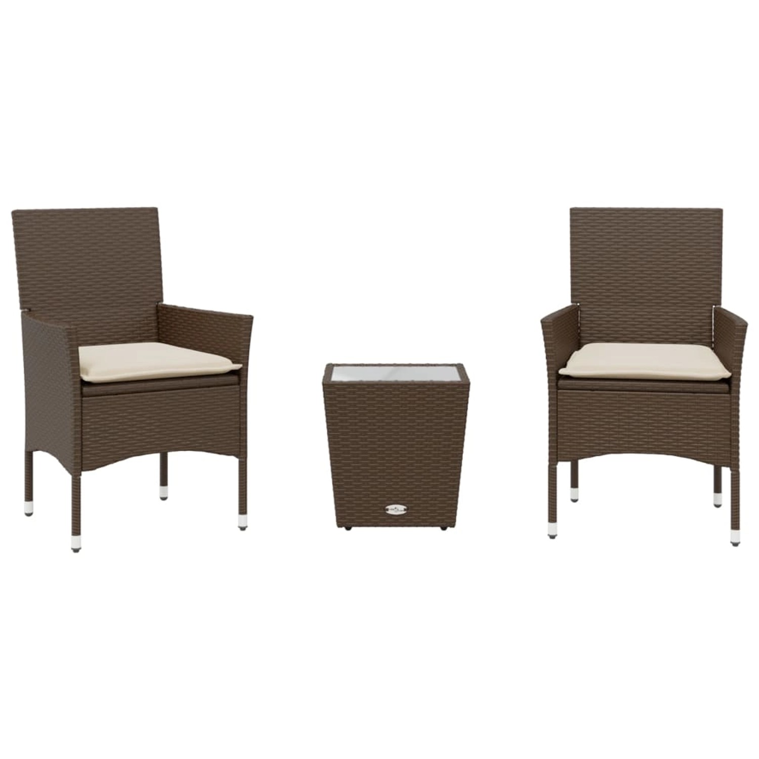 vidaXL 3-Tlg Bistro-Set mit Kissen Braun Poly Rattan und Glas 3278741 günstig online kaufen