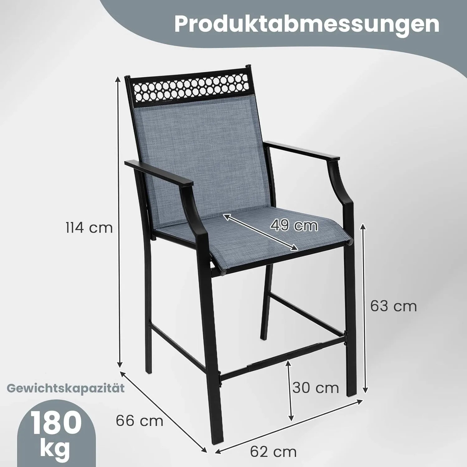 2er Set blaue Gartenstühle von Costway mit schnelltrocknendem Stoff und schwarzem Metallgestell.
