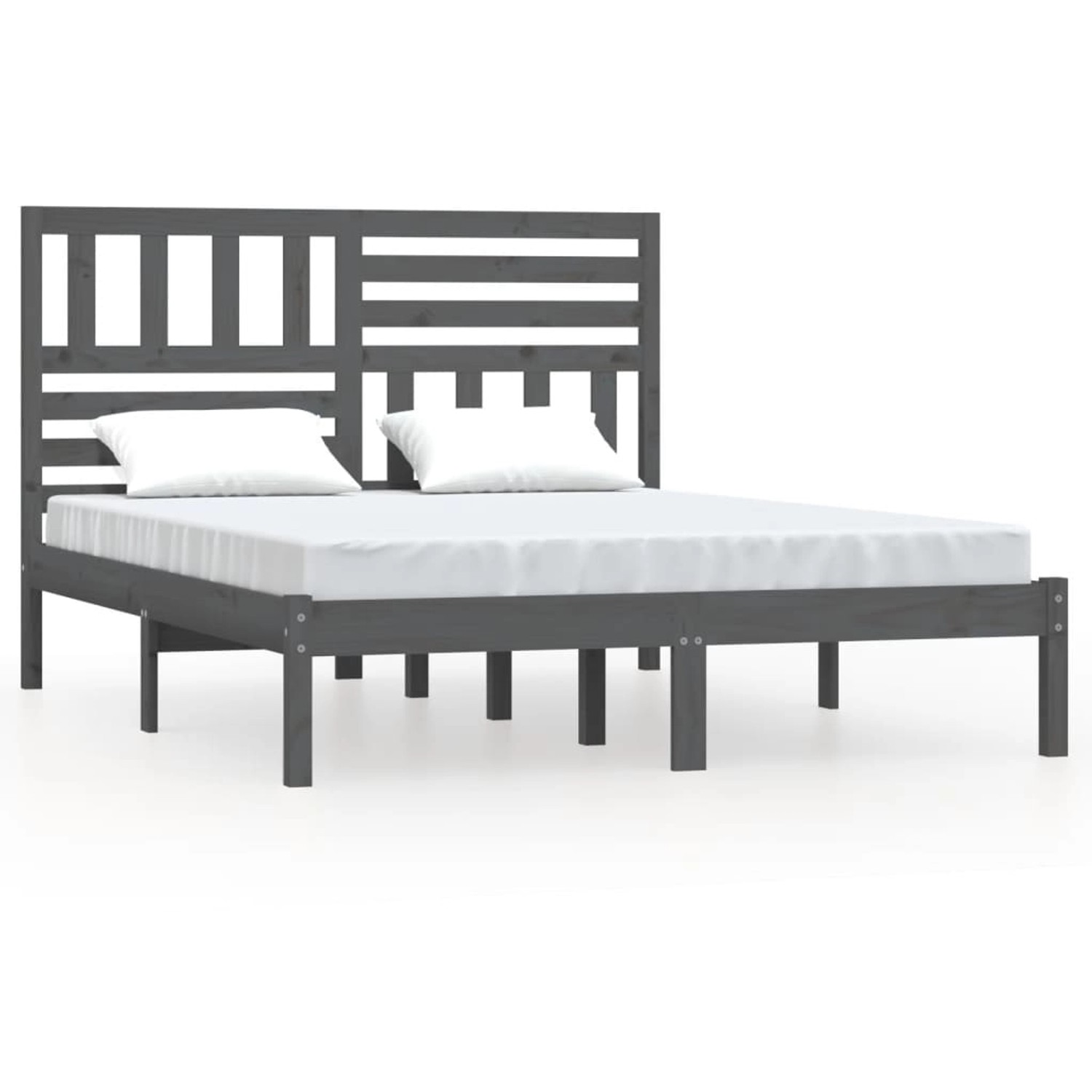 vidaXL Massivholzbett Grau Kiefer 135x190 cm 4FT6 Double1052752