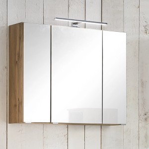 Held Möbel 3D-Spiegelschrank Pisa, 80 cm, Wotaneiche mit LED-Leuchte. Badmöbel für mehr Stauraum.