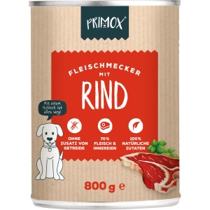 Primox Fleischmecker Rind 800g Dose, Hunde-Nassfutter ohne Getreide mit 70% Fleischanteil.