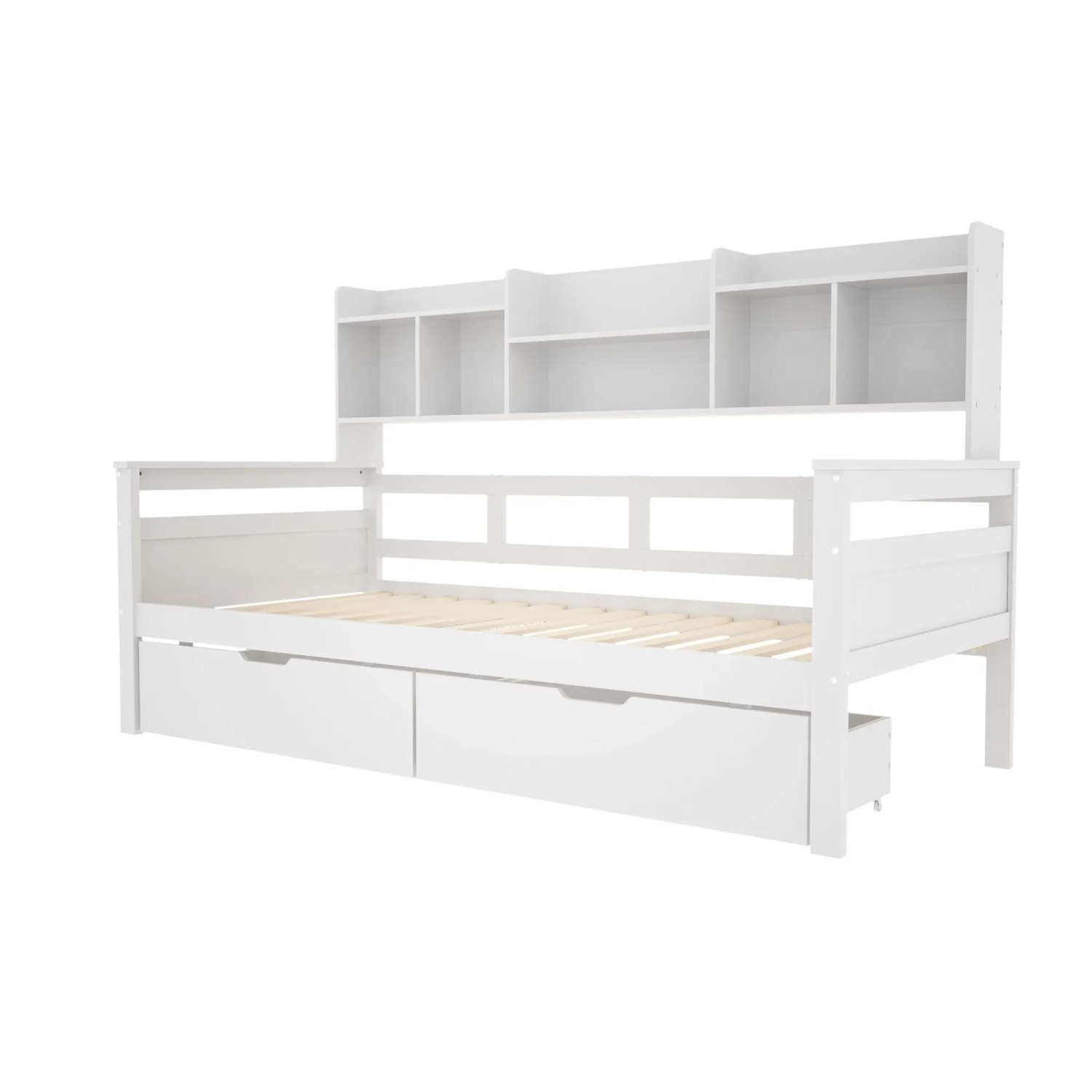 Merax Schlafsofa 90x200cm Schubladen Regal Massivholz Weiß