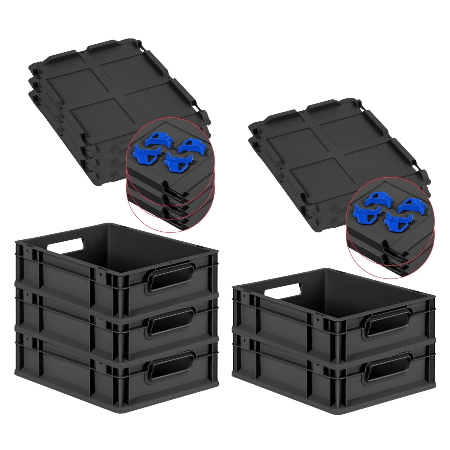 PROREGAL SparSet 5x Eurobox Nextgen Grip Mit Auflagedeckel Und Blauen Versc günstig online kaufen