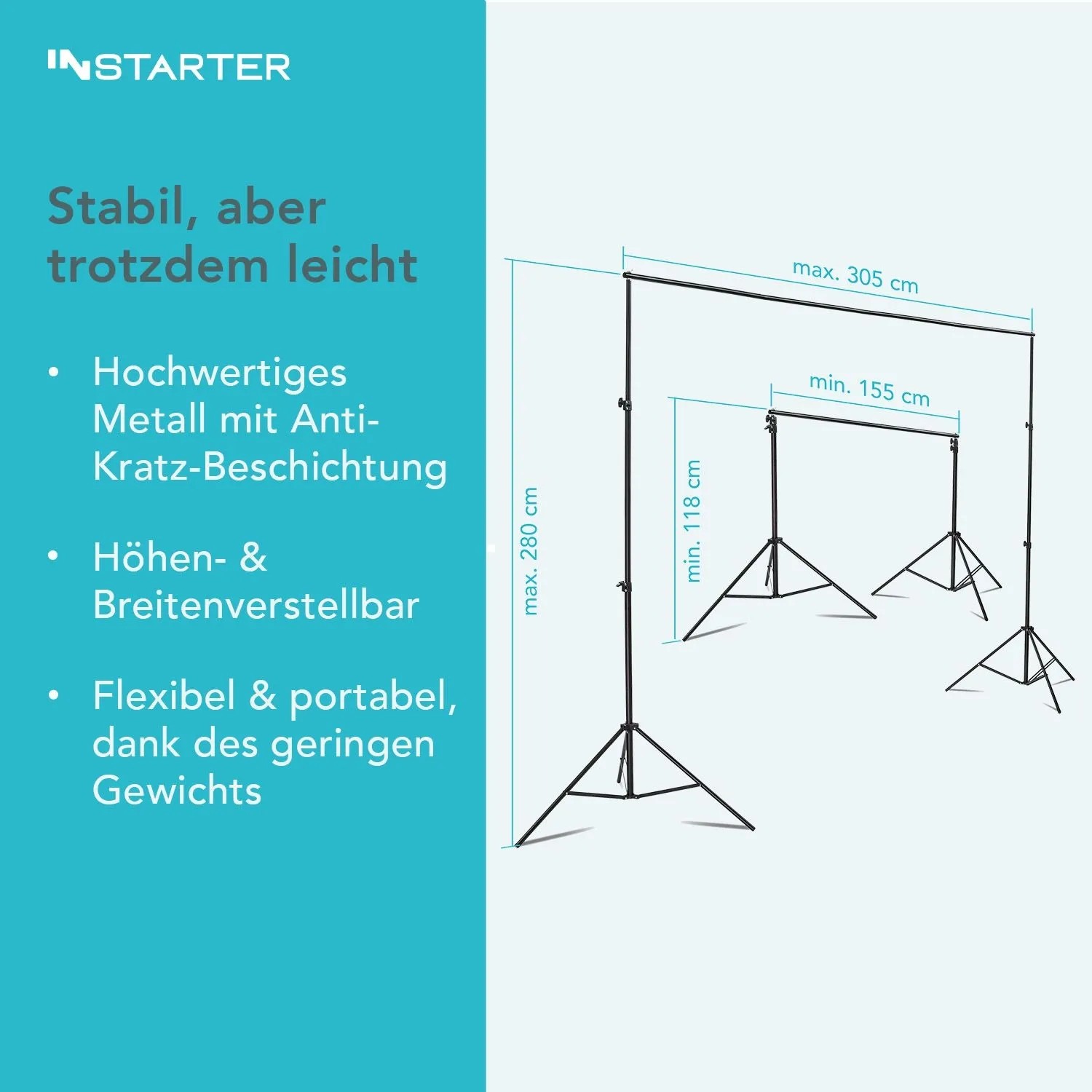 Instarter Hintergrundsystem 155-305Cm Fotohintergrund Fotostudio Green Screen_4
