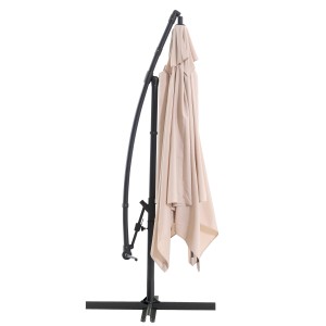 Beiger Ampelschirm Alvarado, 300x300 cm, mit Kurbel und stabilem Standfuß.