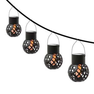 Marelida LED Solar Hängeleuchte Feuerball Garten Balkon Kugelleuchte Flammeneffekt 4St