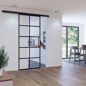 inova Glasschiebetür Klar 10 Felder 880 x 2035 mm Komplettset in Schwarz mit Stabgriff inkl. 2Seitiger Softclose