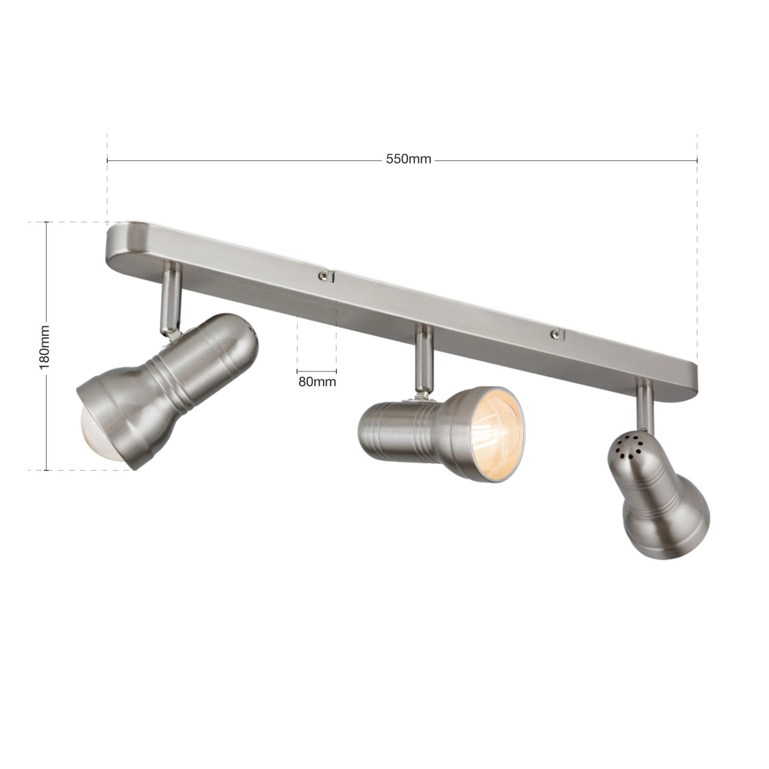 Orion Strahler Wilhelm mit 3 schwenkbaren Spots, E27, Satin-Nickel Oberfläche.