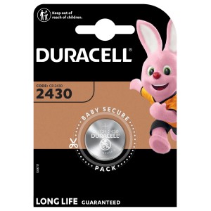 Duracell CR2430 Lithium Knopfzelle in kindersicherer Verpackung.