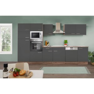 Respekta Küchenzeile KB340EYGMIGKE, 340 cm, Grau Seidenglanz mit Eiche York Dekor.