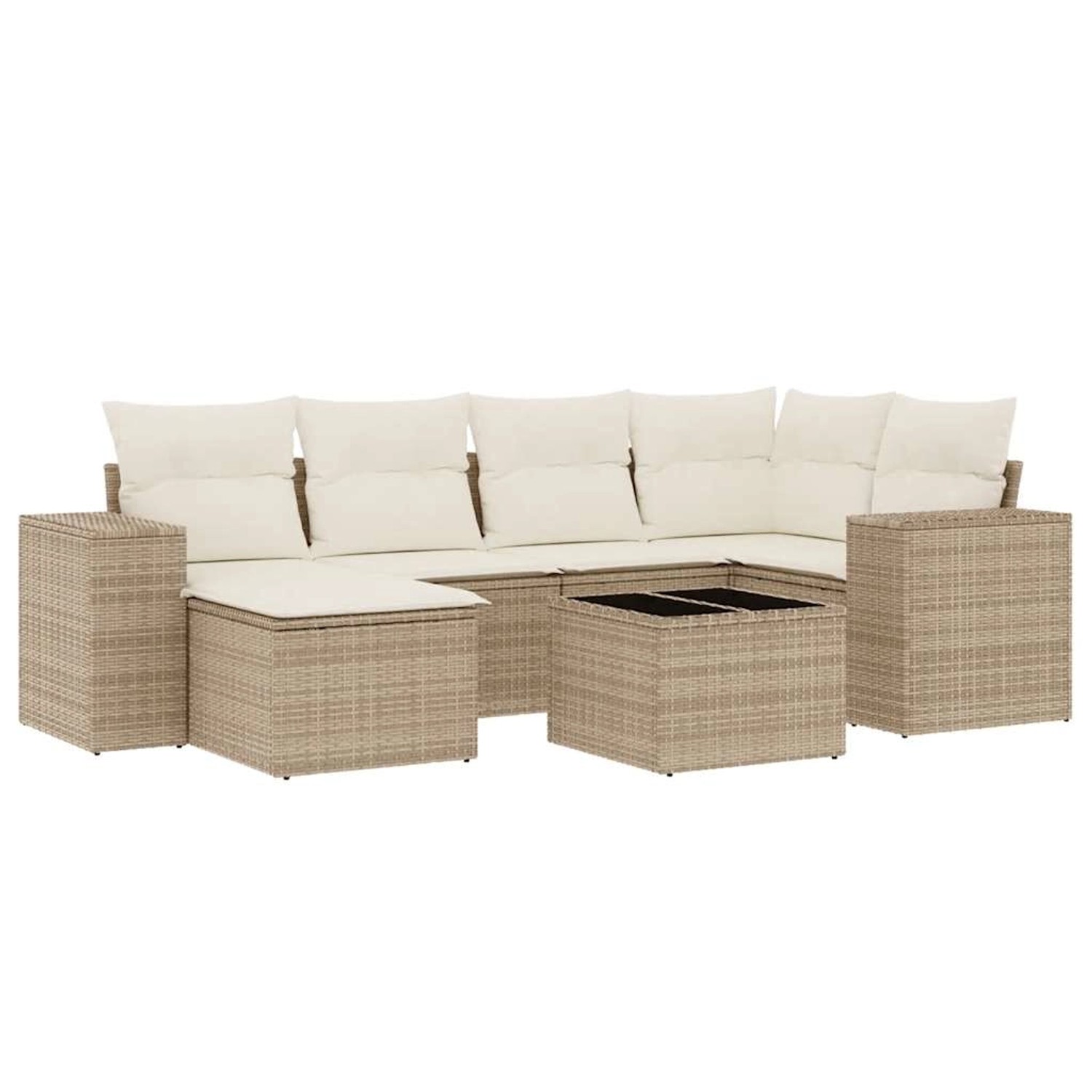 vidaXL 7-Tlg Garten-Sofagarnitur mit Kissen Beige Poly Rattan 3222867
