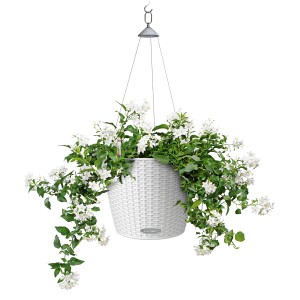 Weiße Lechuza Nido Cottage Hängeampel (Ø 27 cm) mit üppiger, weißer Blütenpracht.