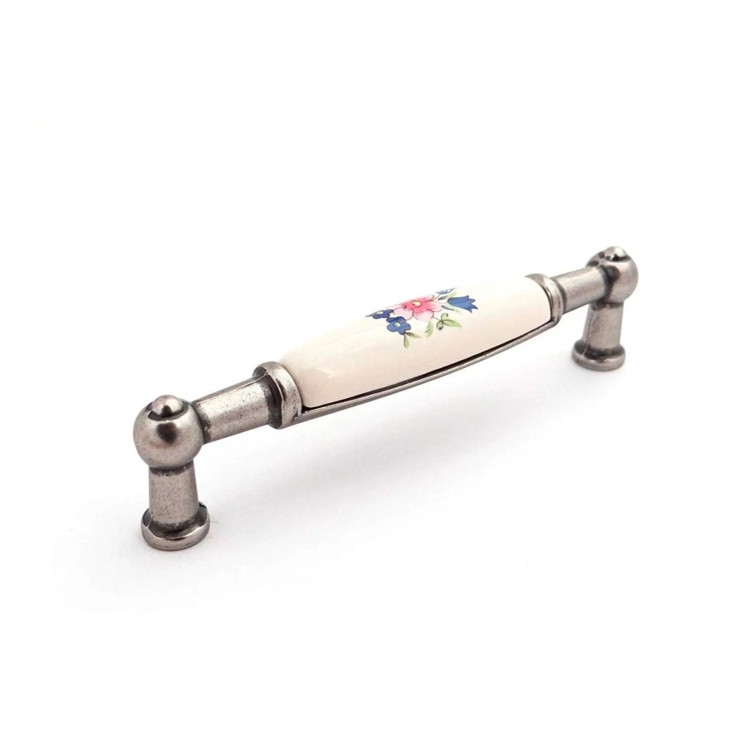 SOTECH Porzellangriff LANDHAUS BA 96 mm Cremefarbig Altsilberoptik Blume