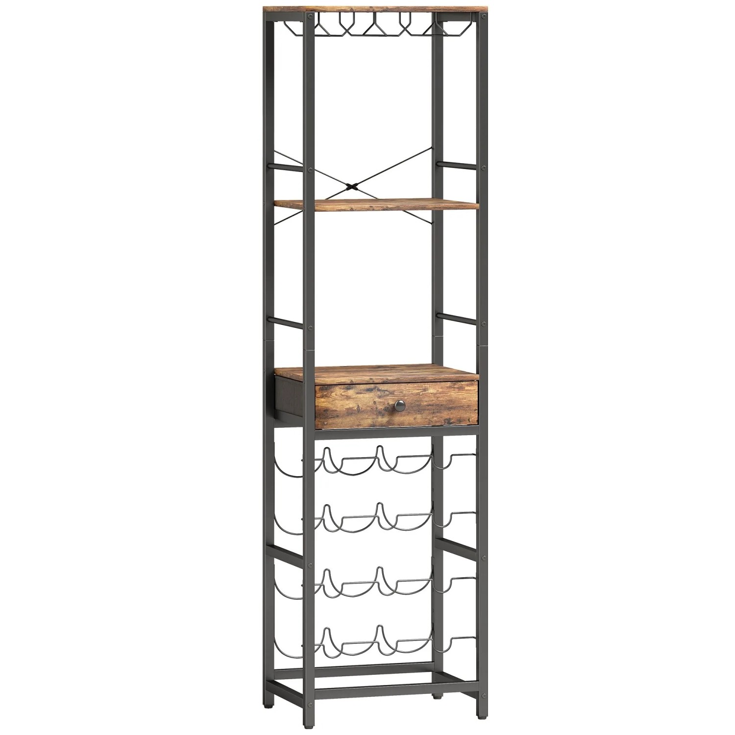 HOMCOM Weinregal Spanplatte Metall 40L x 30B x 148H cm Rustikal-Braun