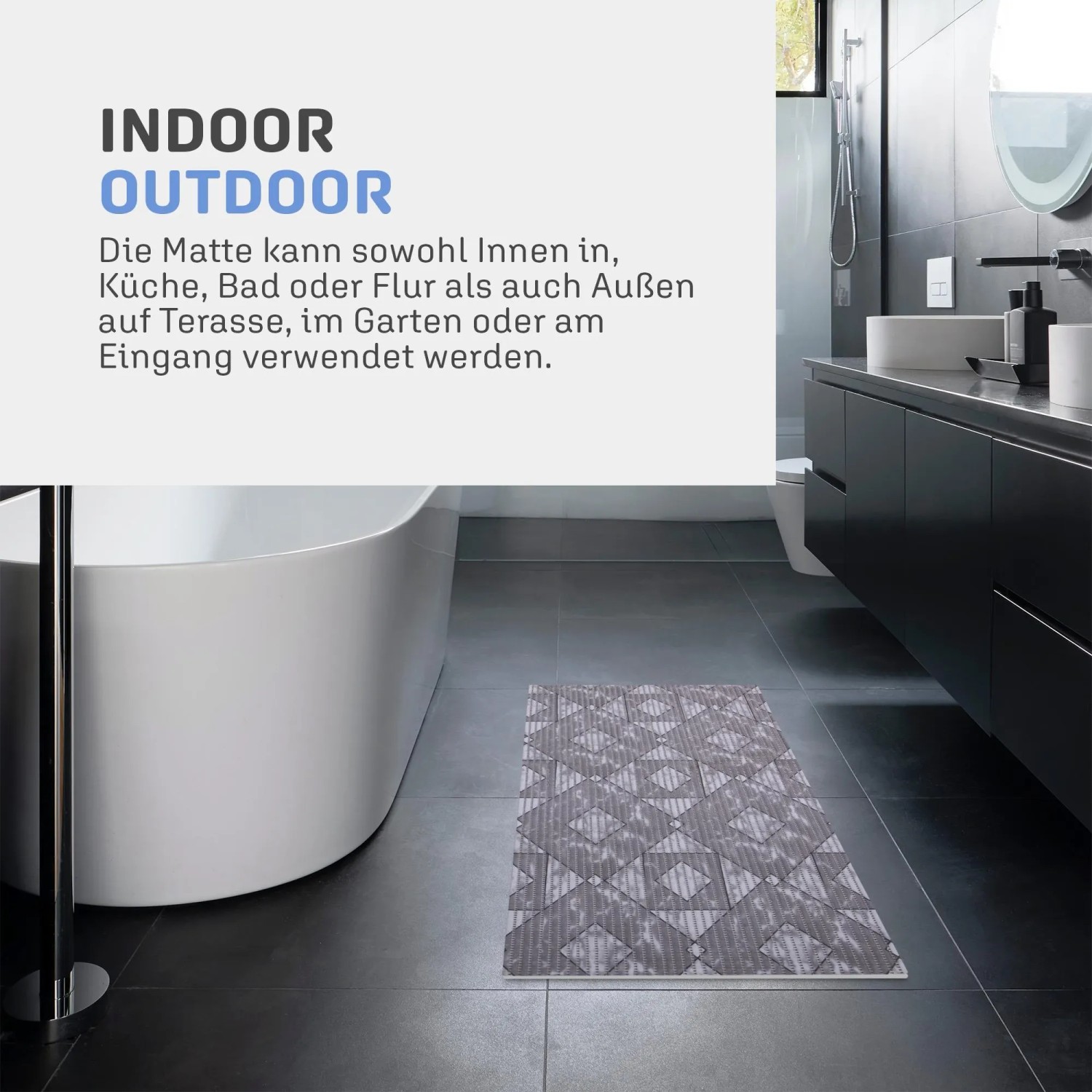Bestlivings Badematten Set, 2-teilig, Weichschaum, Geometrie-Muster im modernen Badezimmer.