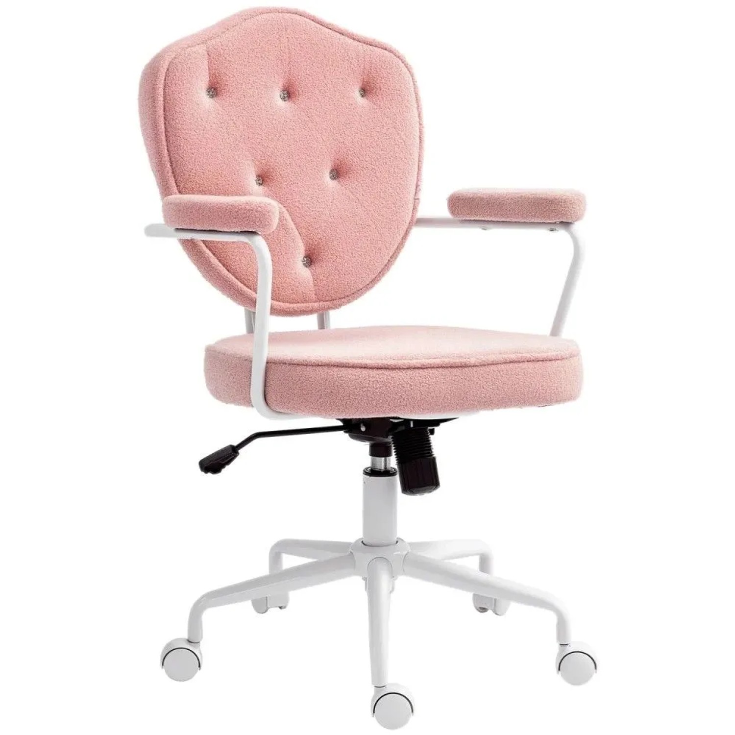 HOMCOM Bürostuhl Ergonomisch Schreibtischstuhl Wippfunktion höhenverstellbar (Computerstuhl, 1 St), für Home Office, Teddybärvlies, Rosa
