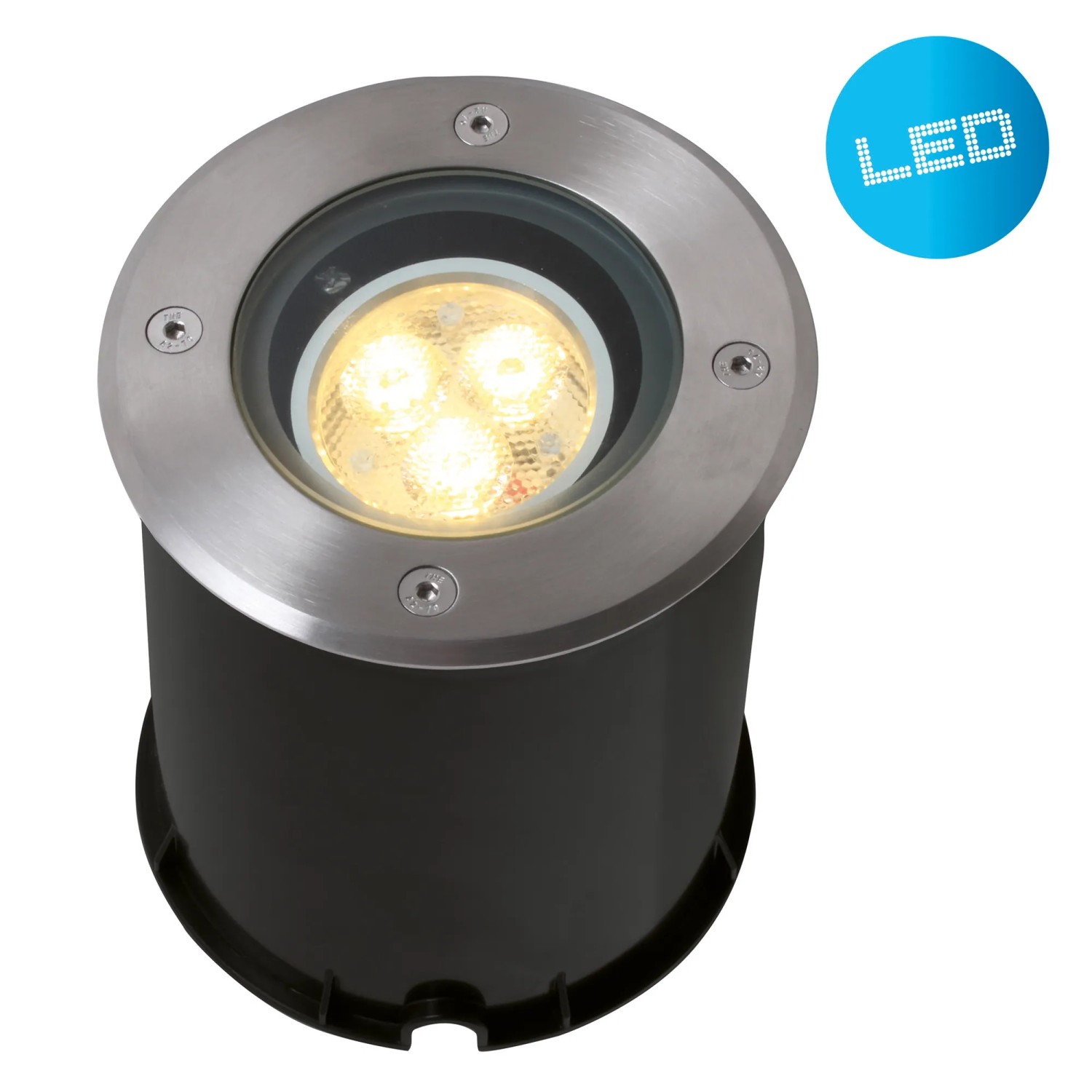 Näve LED-Bodeneinbauleuchte Forto, Stahl-Blank, runde Form. Bodeneinbaustrahler für den Außenbereich.
