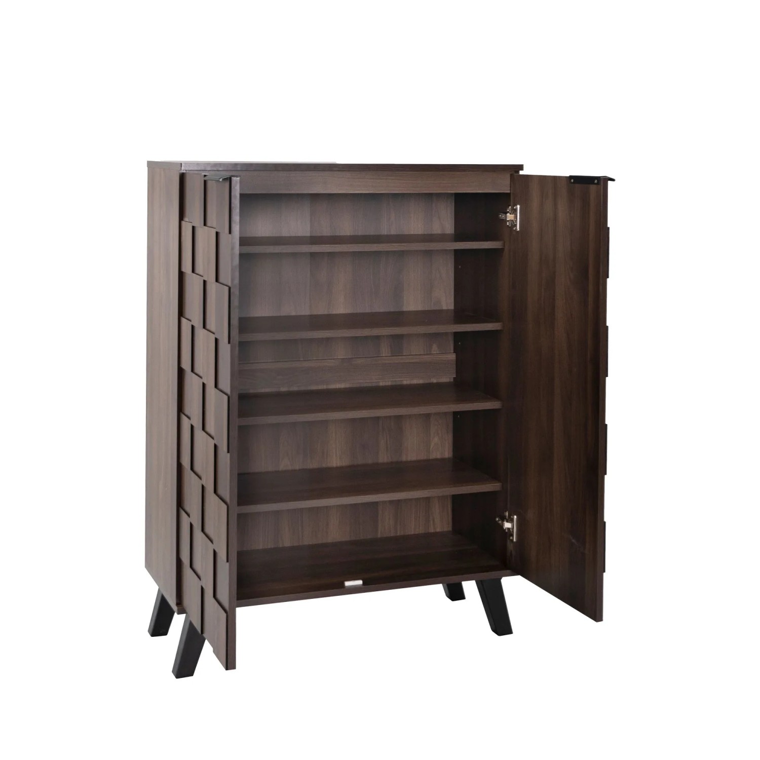 okwish Schuhschrank mit 5 Fächern Einlegeböden Holzmaserung 80x35.5x110cm Dunkelholz