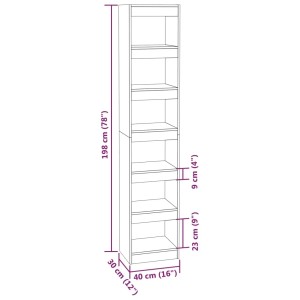 VidaXL Bücherregal/Raumteiler Sonoma-Eiche, 198cm hoch, mit Maßangaben.