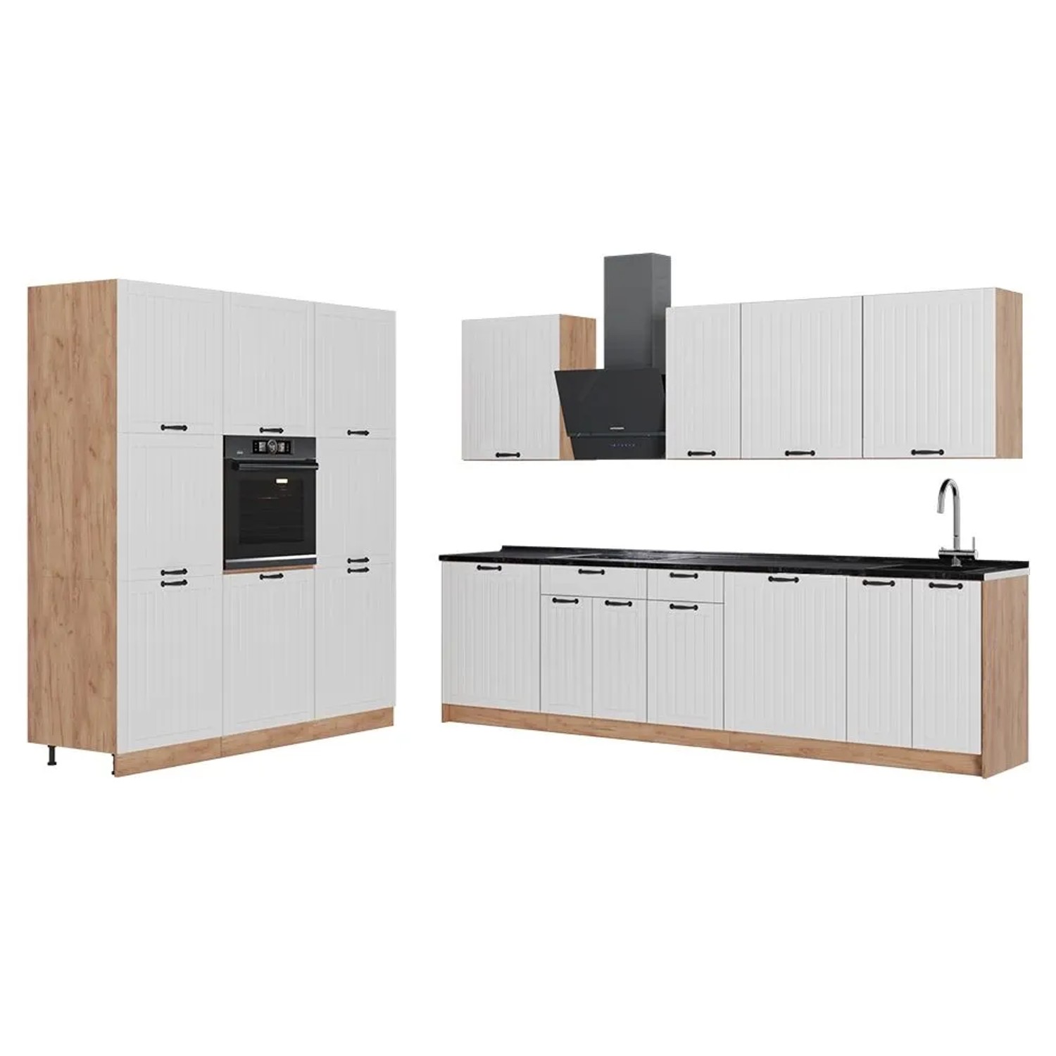 Vicco Küchenzeile Fame-Line Weiß Landhaus/Goldkraft Eiche 460 x 207 AP Anthrazit Art Nr 63809