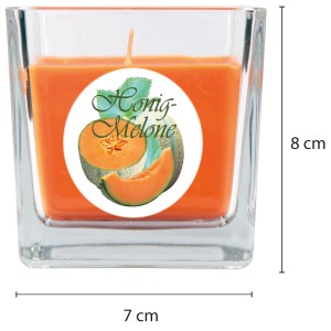 HS Candle Duftkerze Honigmelone im Glas, quadratisch, 8x7,5 cm. Dekorative Kerze für ein angenehmes Ambiente.