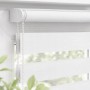 Weißes SALCAR Doppelrollo Klemmfix am Fenster. Duo Rollo mit transparenten und blickdichten Streifen, Seitenzug, für Sichtschutz.