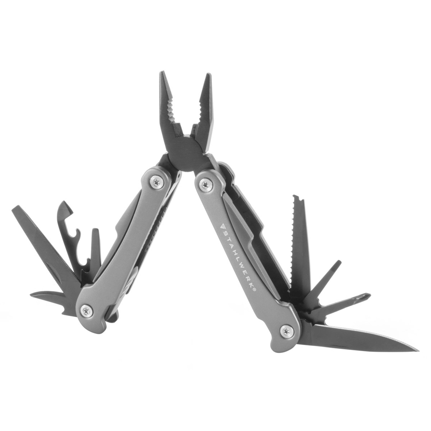 STAHLWERK Multitool mit 13 Werkzeugen, inklusive Messer und Zange, für den täglichen Bedarf.