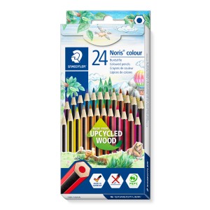 Staedtler Noris Colour Buntstifte, 24er Set. Kreativwerkzeuge aus recyceltem Holz mit farbenfroher Gestaltung.