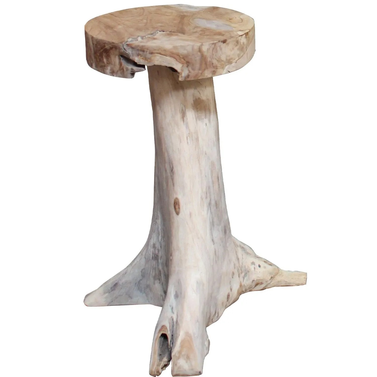 DELUKE Barhocker JOEL aus Teakholz, Baumstamm-Design, Teil des Barset