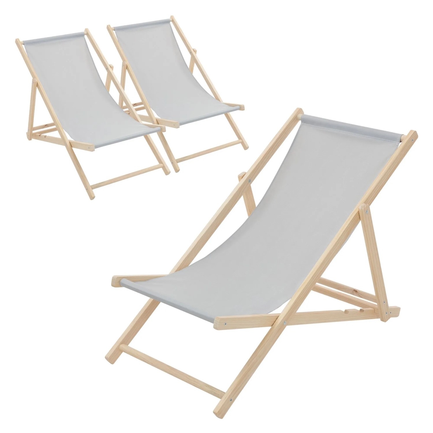 ECD Germany Liegestuhl 3Er Set Klappbar Hellgrau aus Holz