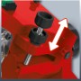 Detailaufnahme Einhell GC-CS 235 E Sägekettenschärfgerät: Spannvorrichtung mit Einstellschrauben und Pfeil.