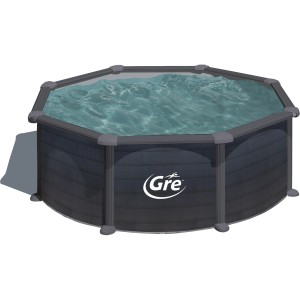 Runder Gre Stahlwandpool Granada, Ø 350 cm, 132 cm hoch, in Graphitoptik.