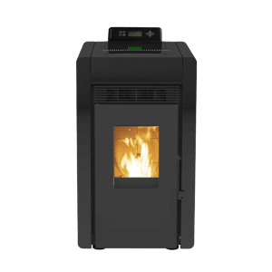 Schwarzer SCHENGER Pelletofen HLP3402 mit Flamme, 5,5kW, A++, WiFi und Eco Modus.