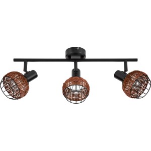 3er Spot Deckenleuchte Buia E14 in Rattanoptik, braun/schwarz.