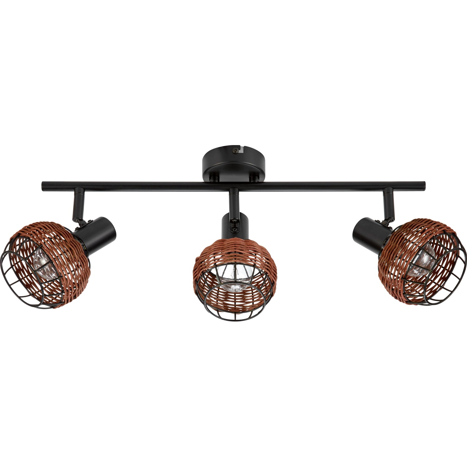3er Spot Deckenleuchte Buia E14 in Rattanoptik, braun/schwarz.