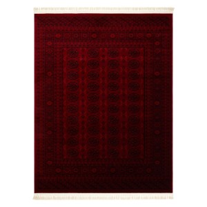 Roter RugsX Orient Teppich, 100x200cm, mit traditionellem Muster und hellen Fransen. Dichter Polypropylen-Flor.