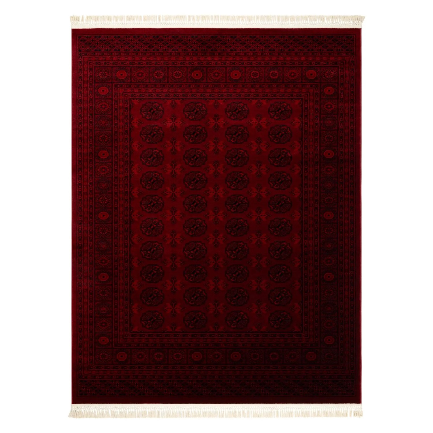Roter RugsX Orient Teppich, 100x200cm, mit traditionellem Muster und hellen Fransen. Dichter Polypropylen-Flor.