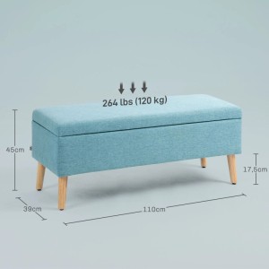 HOMCOM Sitzbank mit Stauraum, blau, Leinenoptik, skandinavisches Design, Holzbeine. Maße 110x39x45 cm. Max. 120 kg.