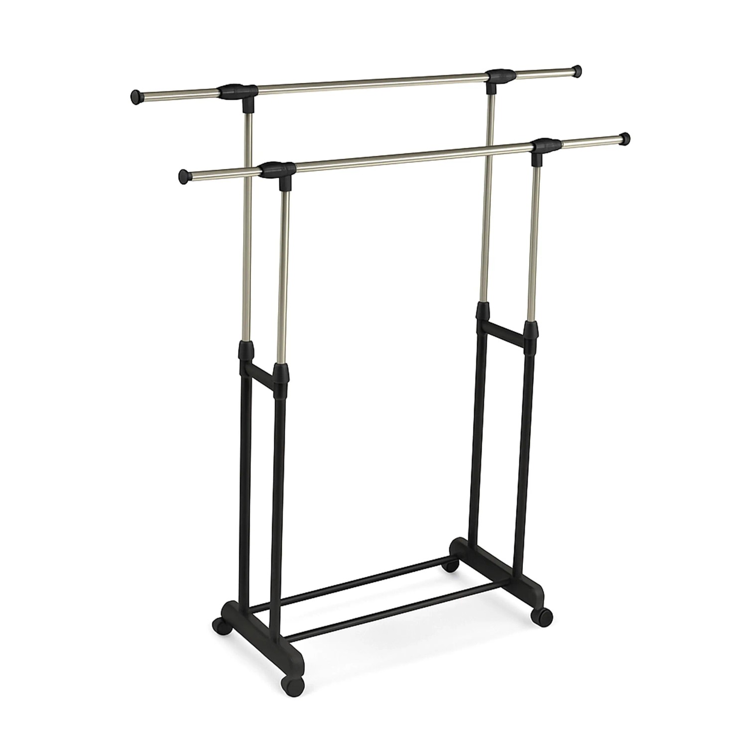 Relaxdays Kleiderständer 2 Stangen Edelstahl Silber Höhenverstellbar Breitenverstellbar Rollbar 85 cm x 141 cm x 42 cm