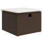 Brauner vidaXL Gartenmöbel Hocker aus Rattan mit cremefarbenem Kissen.