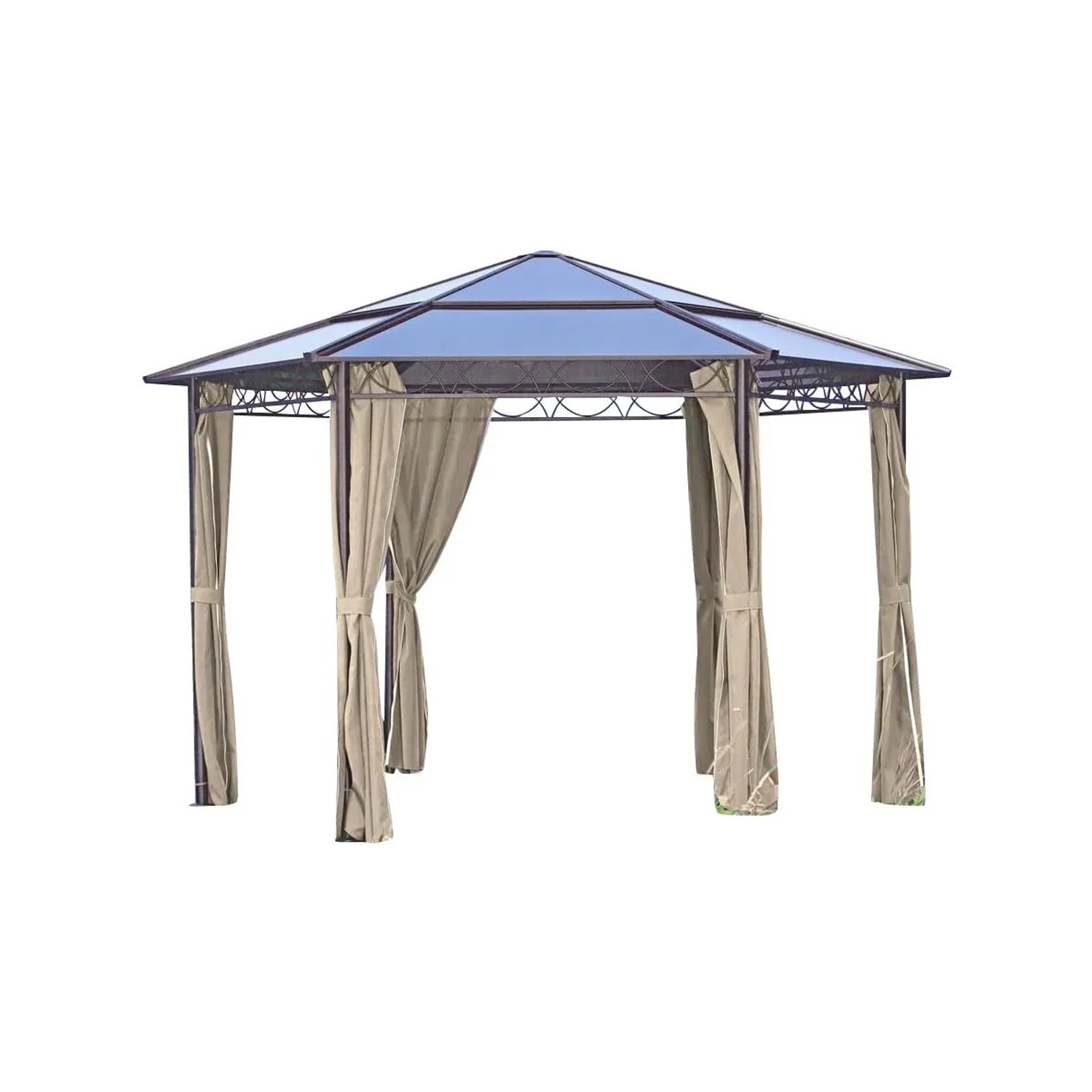 DELUKE Pavillon SION 6-Eckig Beige Kunststoff Gartenpavillon Gartenlaube für Garten/Terrassen